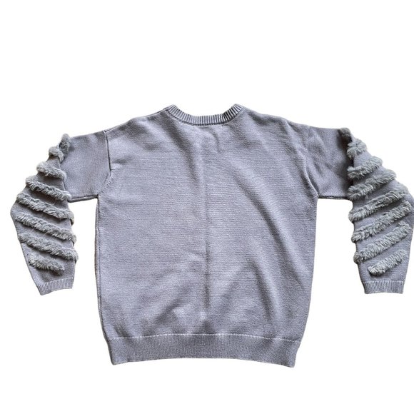 Anthropologie style | Textured faux fur sleeve sweater | Soft lavender gray knit - Picture 3 of 10